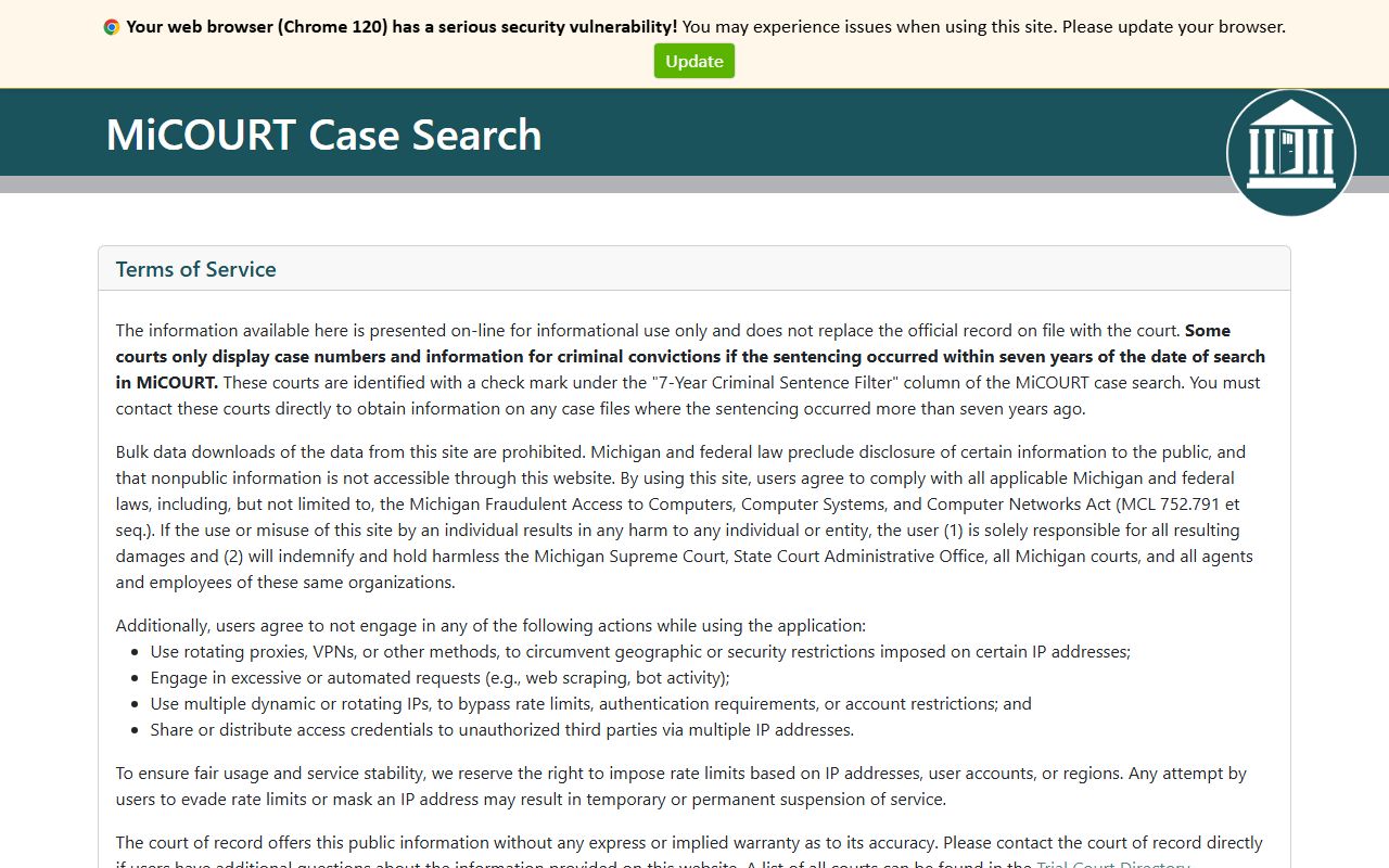 Presque Isle County court records after arrest in MiCOURT Case Search